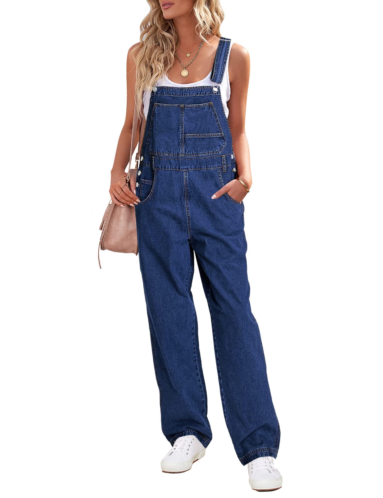 luvamia Overalls Women Loose Fit Denim Bib Baggy Overall Jumpsuit Straight Wide Leg Stretchy Jean Pants Fashion