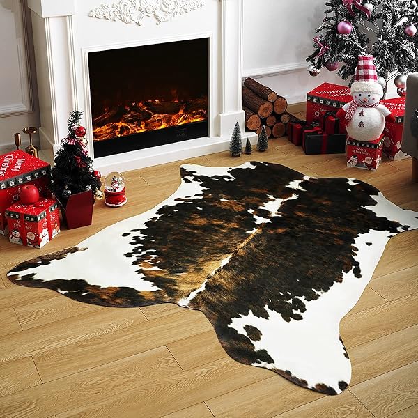 Rustic Cowhide Rug Ideas for Living Room Texture 25 Traditional Brown Faux Cowhide Accent