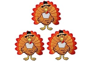 Cute-Patch 3 pcs Set Thanksgiving Turkey Embroidered Iron on Sew on Patches