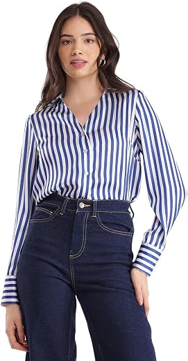 FableStreet Women Shirts | Comfort Fit Spread Collar | Premium Satin Fabric for Formal, Business Casual