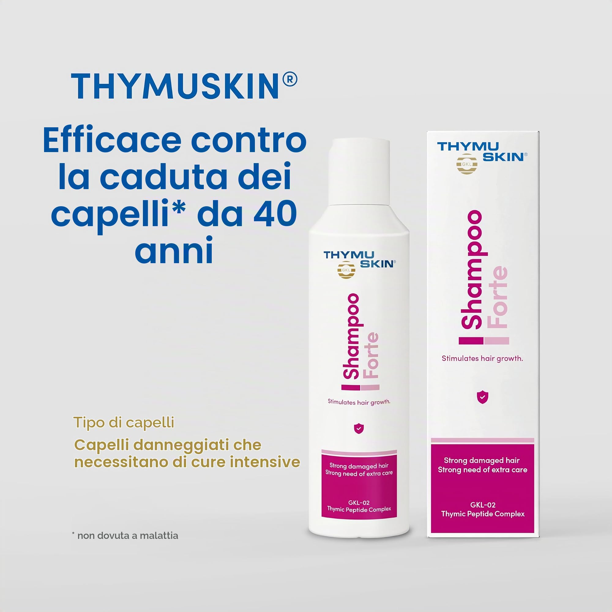 THYMUSKIN Forte Set: in caso di caduta dei capelli dovuta alla chemioterapia. Stimola la crescita dei capelli. Set (1 shampoo da 200 ml + 1 gel siero da 200 ml)