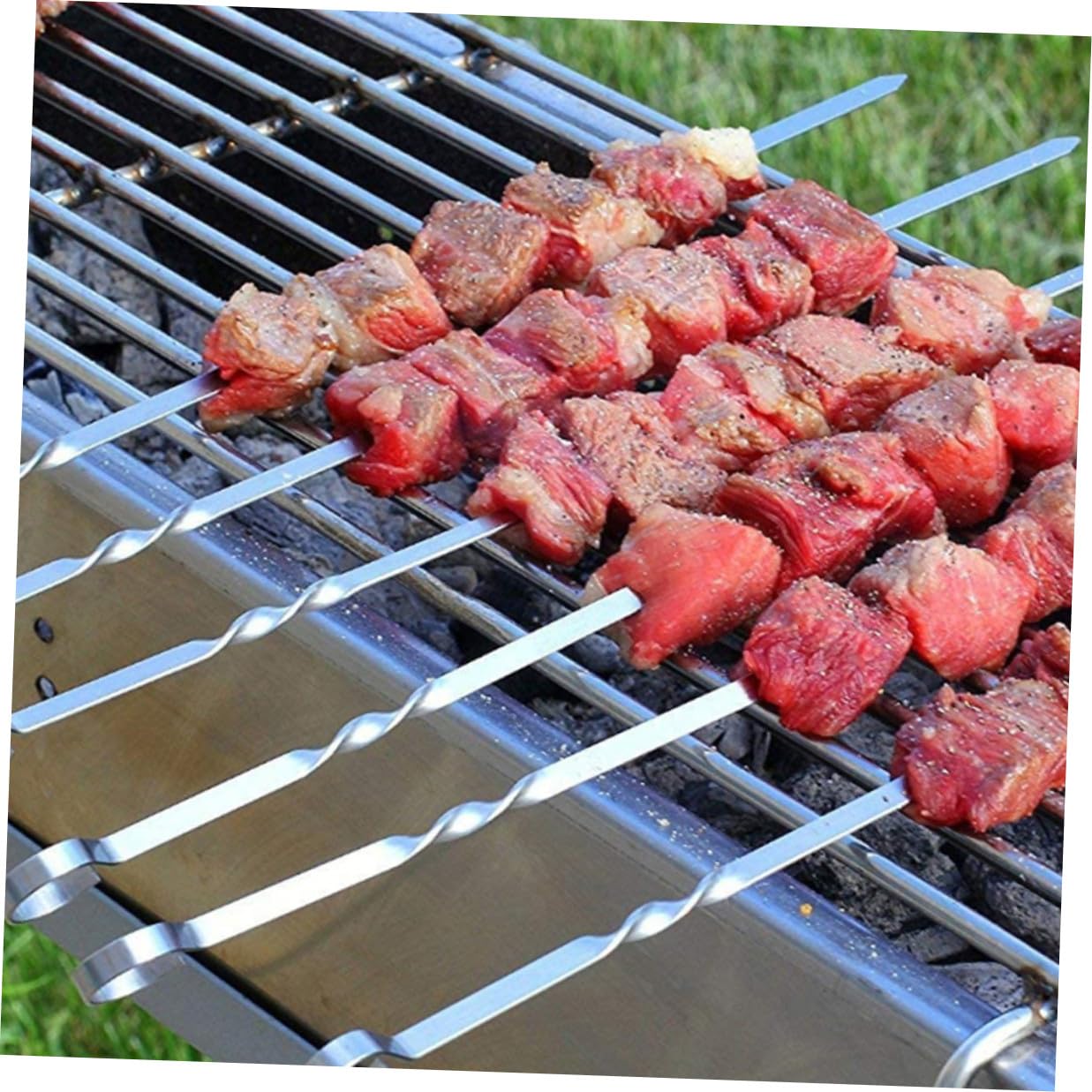Spiedini Design Sottile e Gancio Curvo 10 Pezzi o in Metallo Inossidabile per Barbecue Riutilizzabili e Comodi da Impugnare per Utilizzo all'Aperto