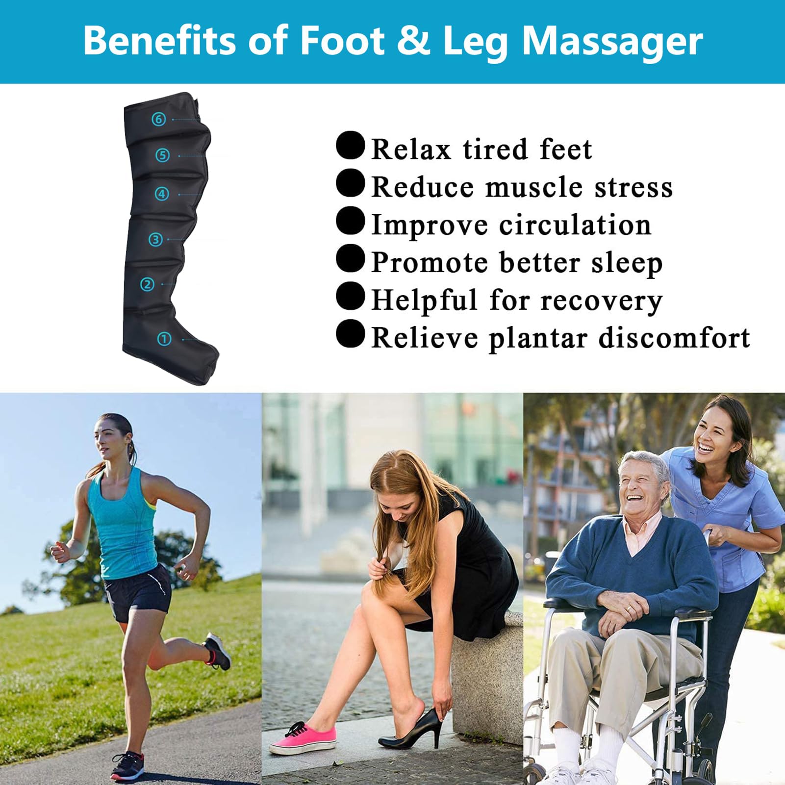 Pressoterapia Linfodrenaggio Massaggio Linfatico Drenante Per Circolazione, Massaggiatore Gambe a Compressione D'Aria con 6 Camere D'aria Massaggiatore Linfodrenante Pressoterapia Per Casa