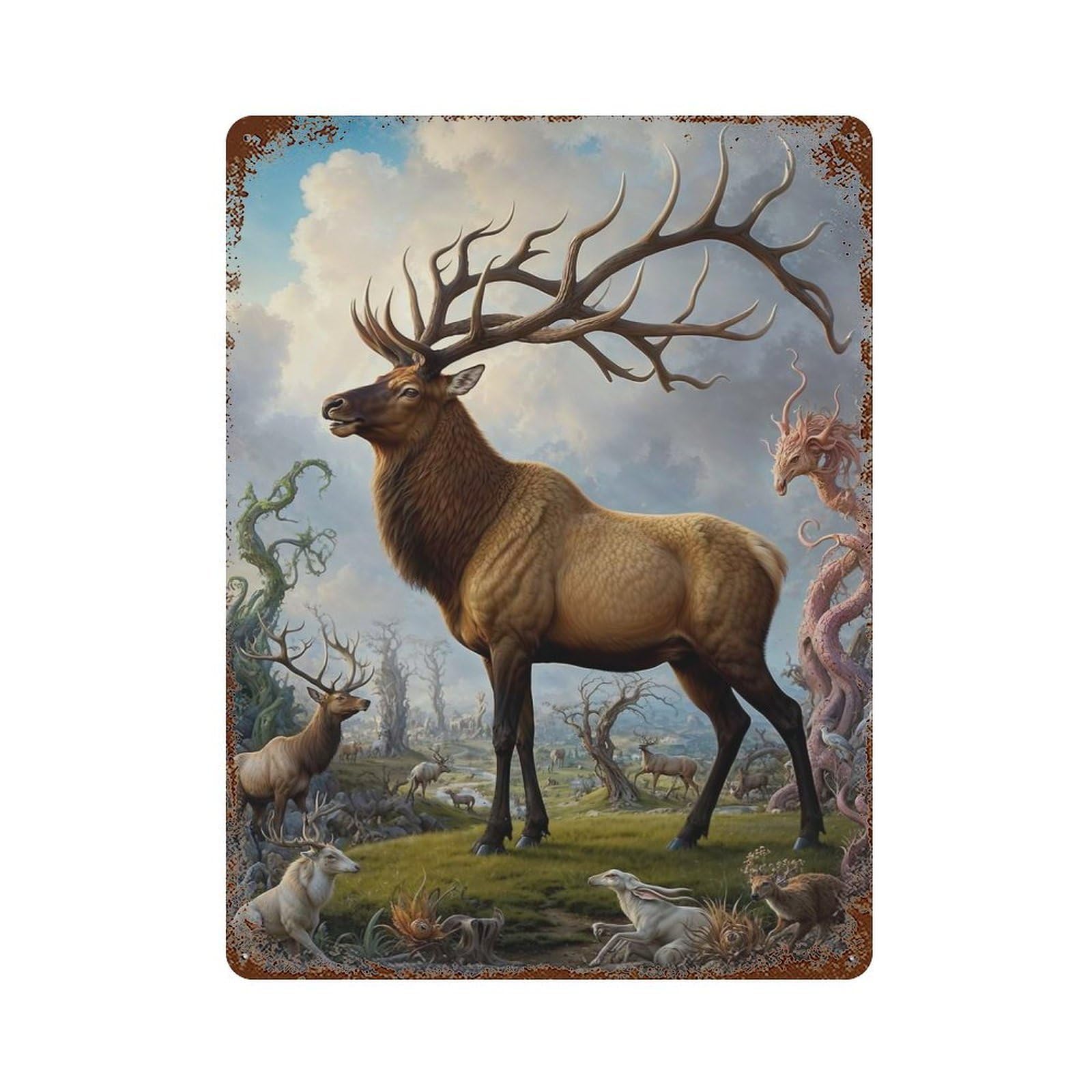 Enchanted Elk Decorative Tin Sign 15.7"x11.8", for Cafe, Home Bar And Lounge Decor, Decorative Metal Wall Art