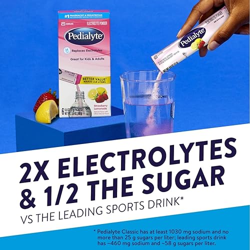 Miniatura 3 de Pedialyte Paquetes de electrolitos en polvo, limonada de fresa, bebida de hidratación, 100 paquetes de polvo de una sola porción