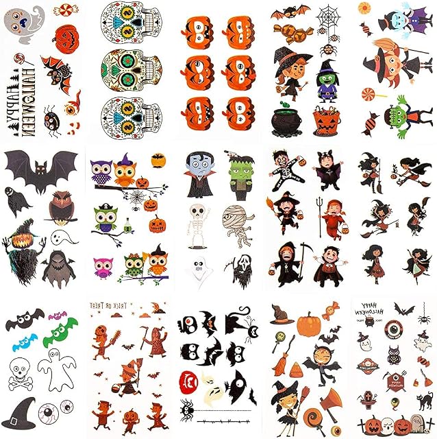 ZIIDOO 432 PSC Halloween Temporary Tattoos Kids, Non-Toxic Fake Tattoos Stickers for Girls Boys, Transfer Tattoo Children Favors and Treats for Halloween Activities, Party Accessories, Goodie Bag