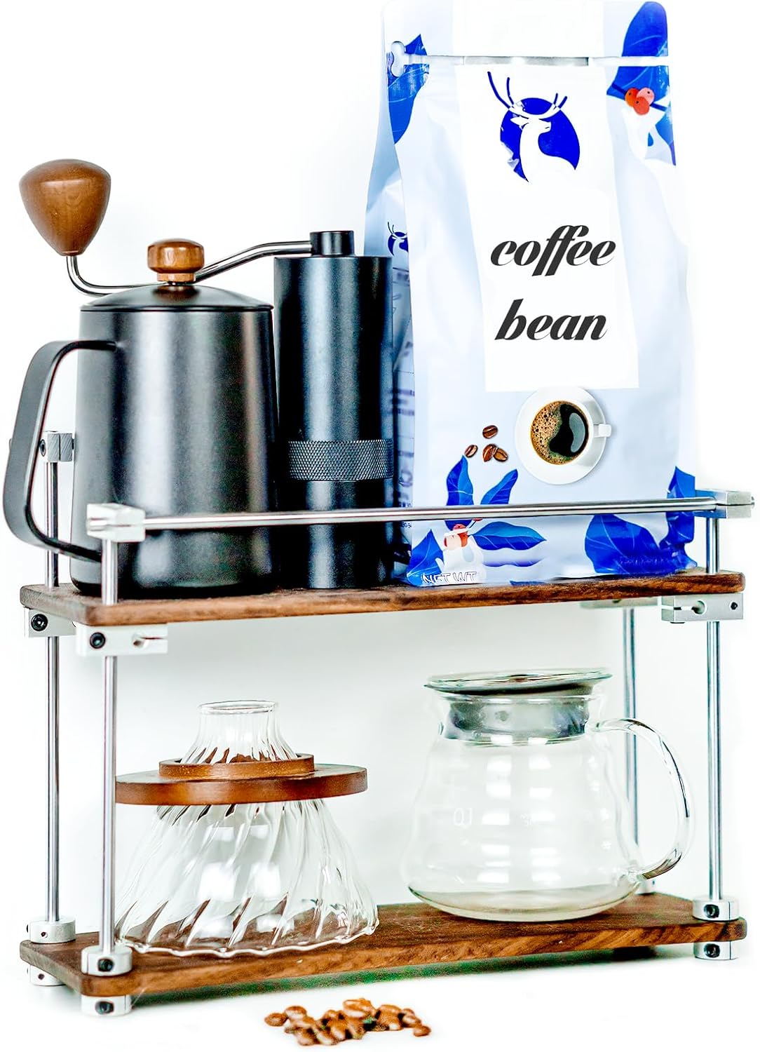 Industrial retro style coffee organizer shelf for desktop - Double Layered Desktop Organizer for Coffee Counter & Station with Walnut Touch