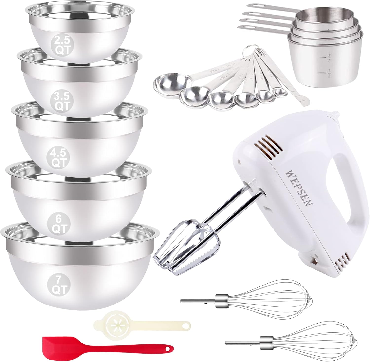 Amazon.com: Electric Hand Mixer with Mixing Bowls Set, 5-Speeds ...