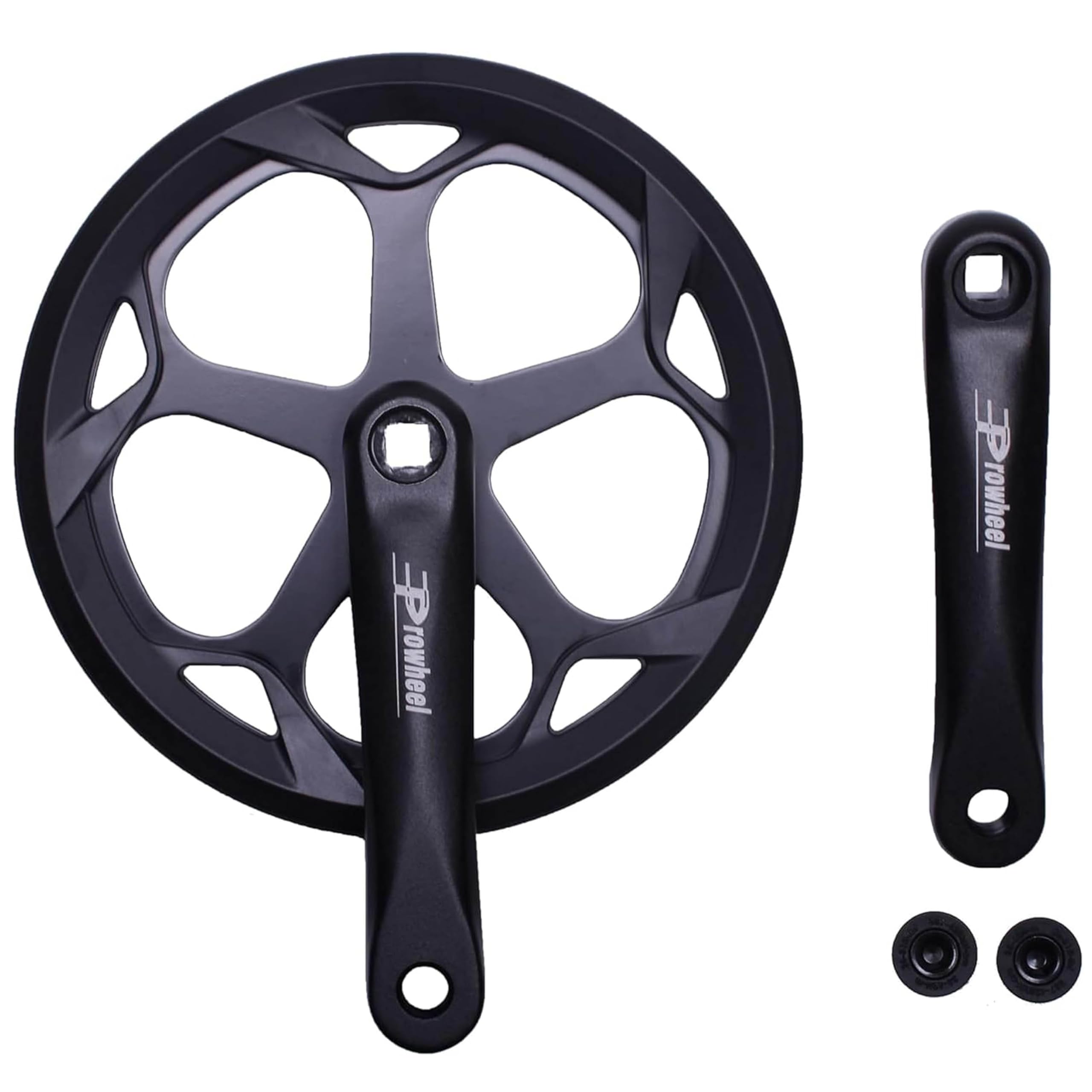 PROWHEEL 152 mm/160 mm/165 mm/170 mm/175 mm Fahrrad-Kurbelgarnitur, 46T/48T/52T Stahl-Kettenblatt Fahrrad-Kurbelarm-Set, Doppel-Kettenrad und Ersatz-Kettenschutz, Kompatibel mit Stadtfahrrad, MTB