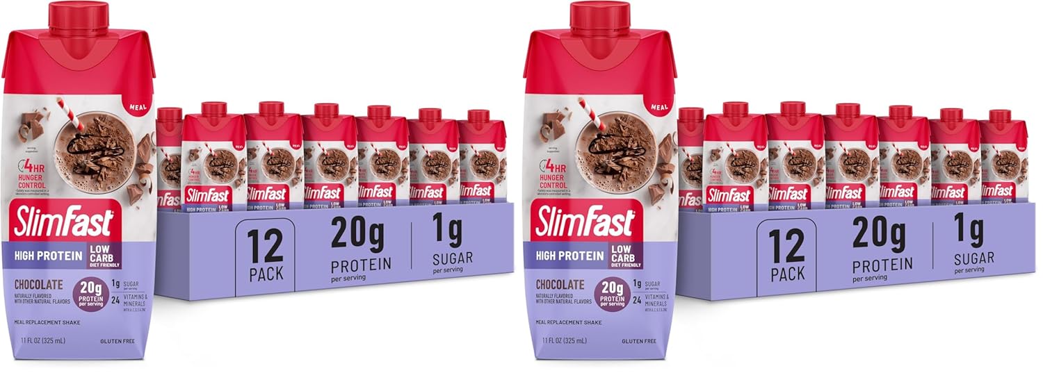SlimFast Protein Shake,Chocolate- 20g Protein,Meal Replacement Shake Ready to Drink,High-Protein with Low Carb and Low Sugar,24 Vitamins and Minerals,(Packaging May Vary),(Pack of 24)