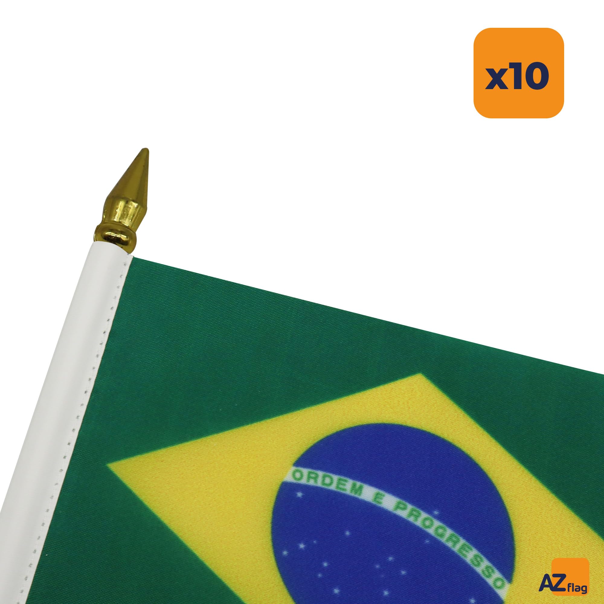 AZ FLAG Set 10 mini bandiere brasiliane da tavolo 15x10 cm poliestere asta dorata