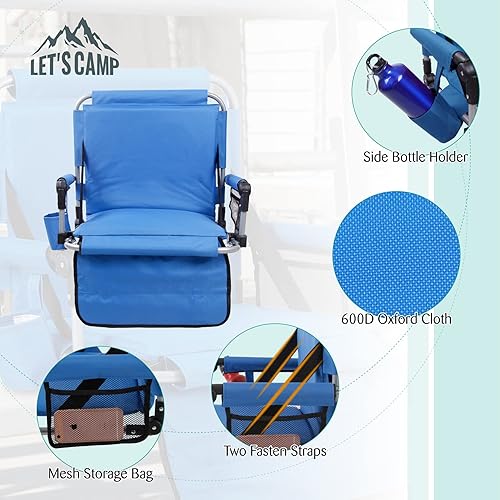 Miniatura 2 de LETS CAMP Folding Stadium Seat Bleacher Chair with Cup Holder Mesh Bag and Hide Hooks Portable Stadium Chair with Back and Cushion