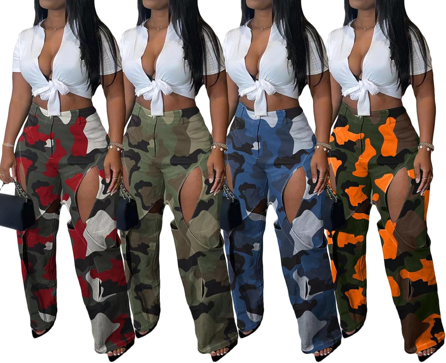 YOOTIKO Womens Camo Cargo Pants High Waisted Army Fatigue Straight Leg Camouflage Trouser Streetwear - Image 5