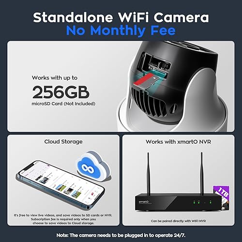 Miniatura 7 de XMARTO Sistema de cámara de seguridad WiFi con zoom 10X inalámbrico para exteriores/interiores, NVR 4K de 10 canales con cámaras de doble lente HD