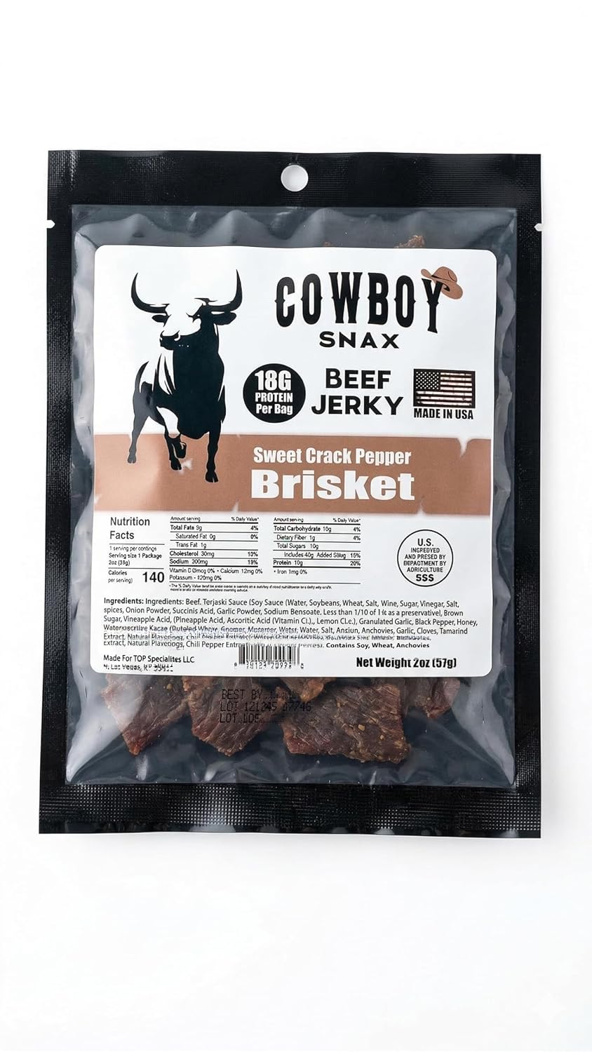 Cowboy Snax Brisket Beef Jerky Variety Pack – 7 Unique Flavors, 18g Protein Per Bag, USDA Inspected, Made in USA – 14oz Sampler Gift Set (2oz x 7 Bags)