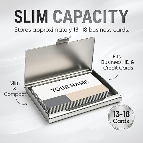 Miniatura 2 de SunplusTrade tarjetero para tarjetas empresariales profesionales, de acero inoxidable, diseño delgado, para hombre y mujer