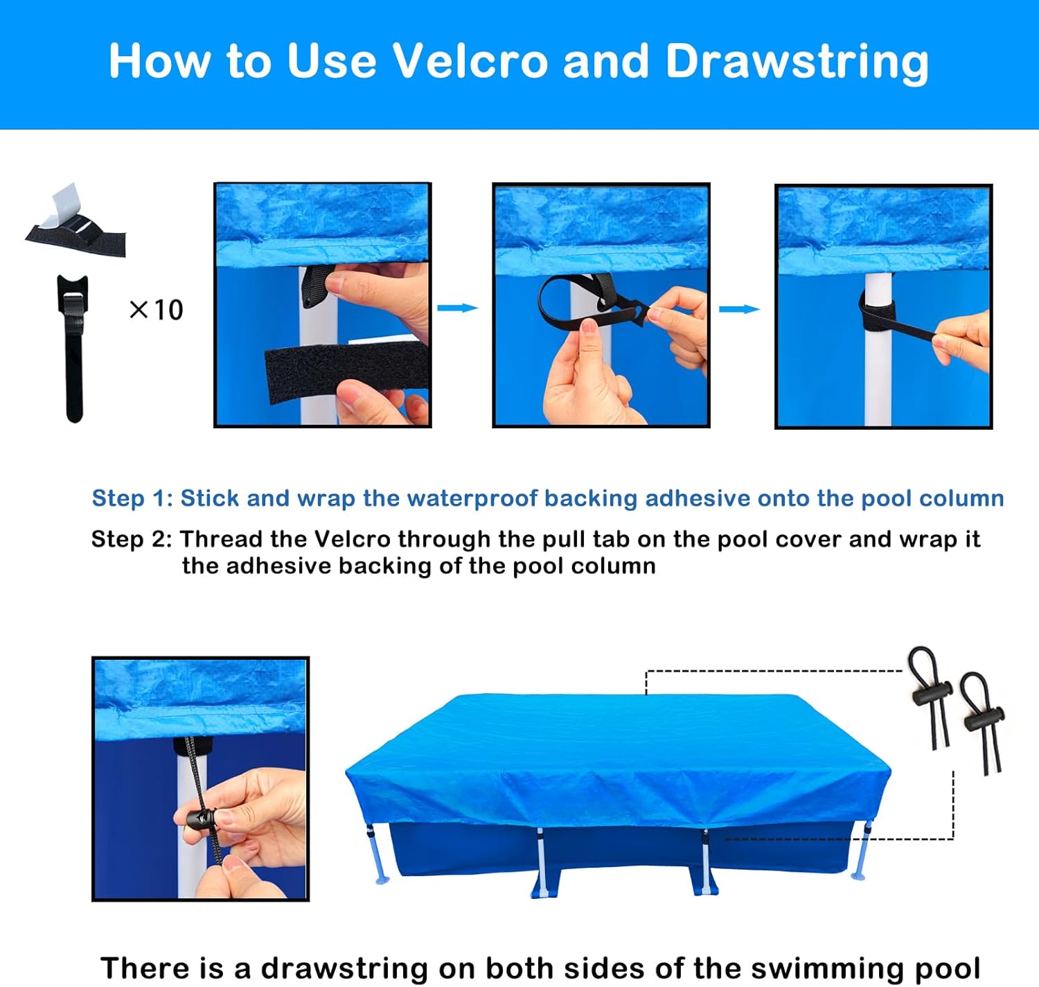 87 x 59 in Pool Cover 7 x 4 Rectangle Swimming Pool Cover 86 x 59 in Rectangular Above Ground Pool Cover 7.3 ft x 4.9 ft Winter Pool Covers with Drawstring Dust Rain Proof Durable Blue for Family