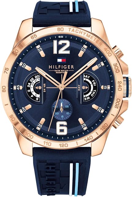 Tommy Hilfiger Analogue Multifunction Quartz Watch for Men with Navy Blue Silicone Bracelet - 1791474