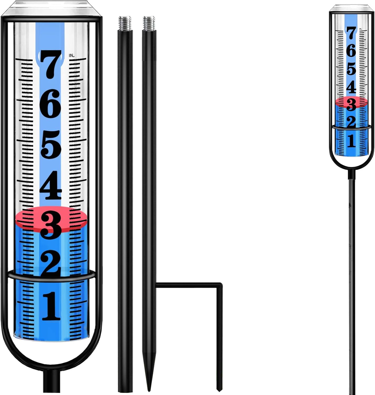 Rain Gauge Outdoor, Rain Gauges Outdoors Best Rated, Accurate Rain Measure Gauge for Garden, Thickened Tube Rain Meter with Stake, Adjustable Height & Large Font Water Gauge for Rain, Easy to Read