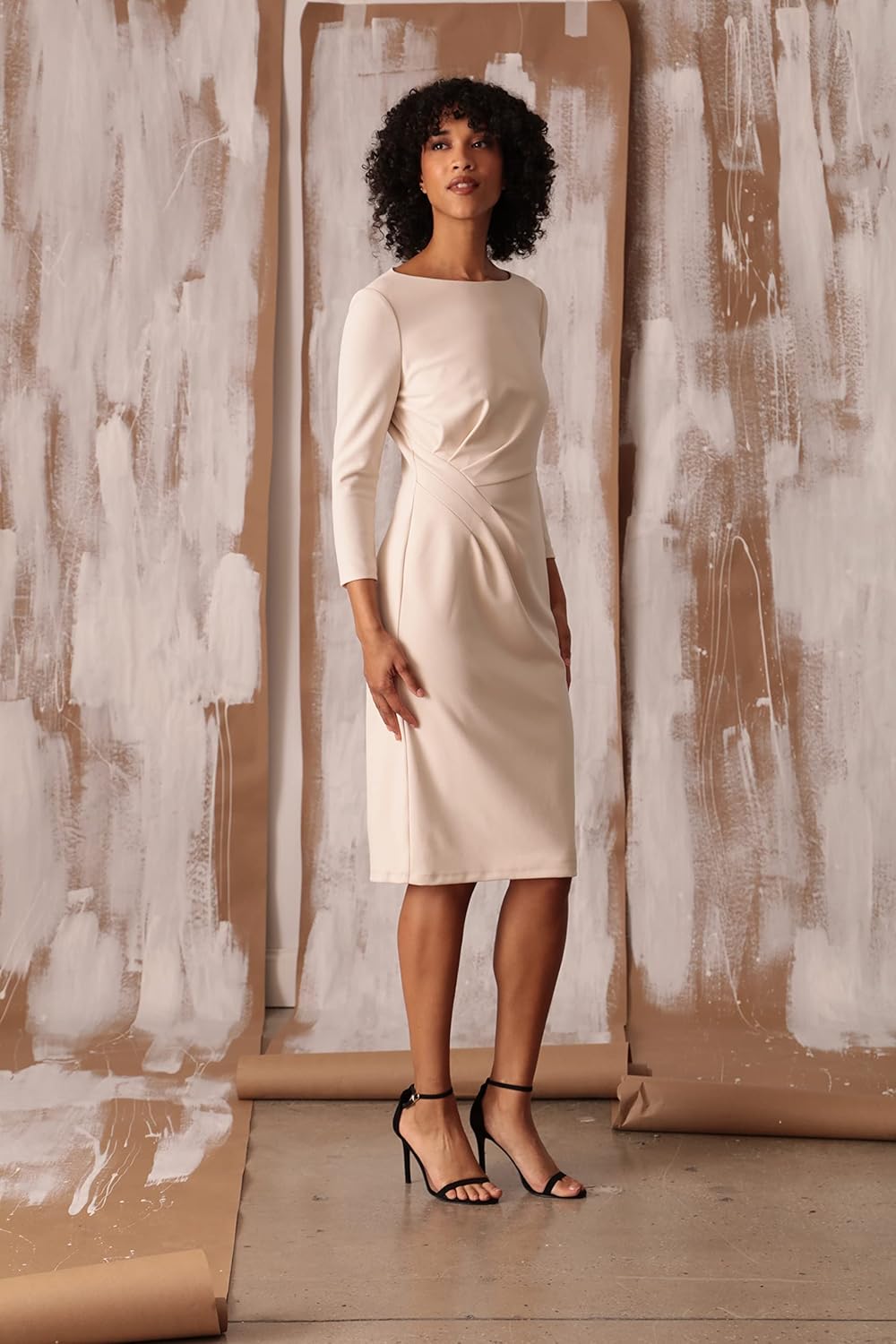 Maggy London Womens Scuba Crepe Pleat Tuck Waist Dress - Image 5