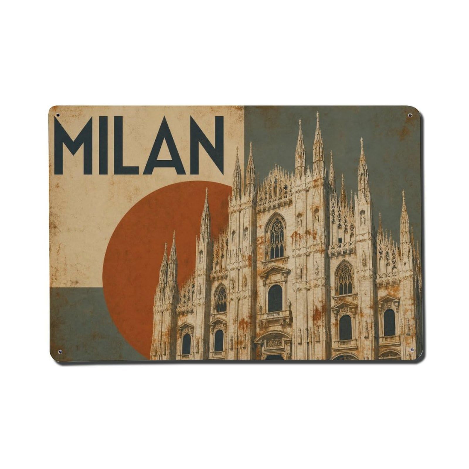 Huiyhb 8X12inch(20X30cm) Vintage Travel Milan Cathedral White Marble Italy Metal Tin Sign