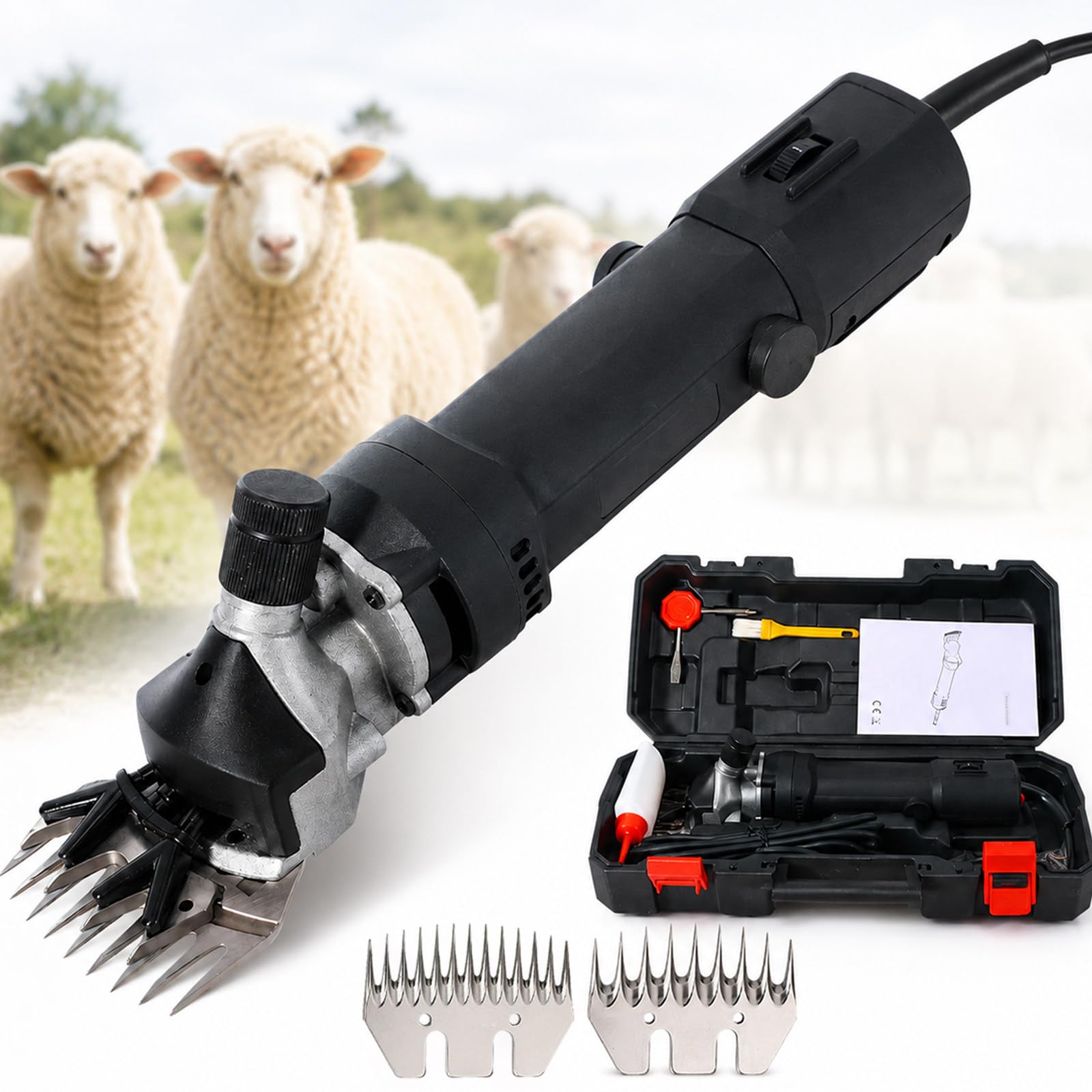 lilishangmao Professional Sheep Shearing Clippers 850W, Livestock Electric Clipper with 6-Speed Control, 2 Carbon Steel Blades for Farm, Ranch, Sheep And Goat Grooming, 0-3200rpm Black