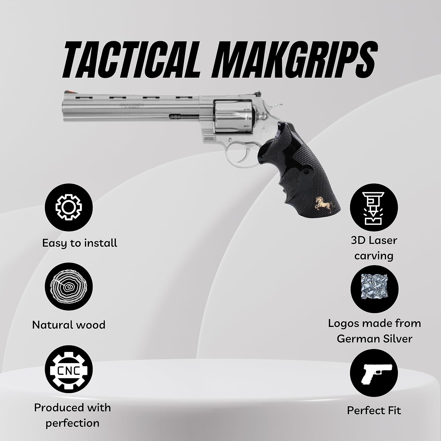 Tactical Grips COLT Anaconda for All Python Models and Anaconda Models Above 2021 Performance Rubber Textured Non-Slip Ergonomic Custom Natural Wood Gold Logo