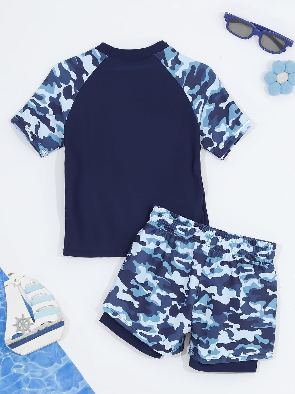 Boys Anti-UV Swimsuit Kids Short Sleeve Rash Shirts with Swim Shorts Surfing Swimwear