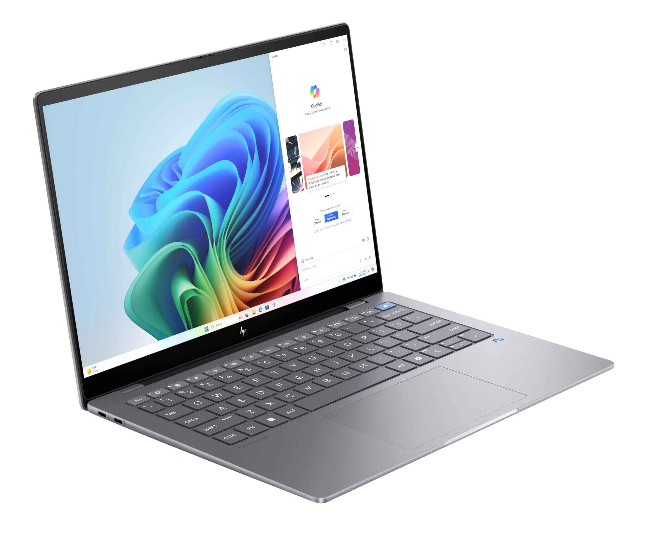 HP OmniBook X Next Gen AI Laptop | Qualcomm Snapdragon X Elite X1E-78-100 (12C) mit dedizierte NPU für KI | 45 NPU Tops | Copilot+ PC | 14" 2,2K Touchscreen | 16 GB RAM | 1TB SSD | Win11 | Silber