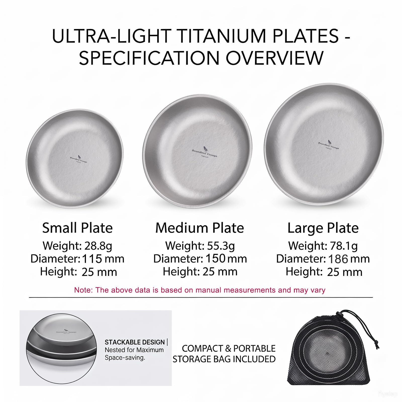 Boundless Voyage Ultralight Titanium Pan Dish Plate con Bolsa de Malla de Transporte Vajilla de Titanio al Aire Libre y Utensilios Kit de desorden para Mochila de Camping