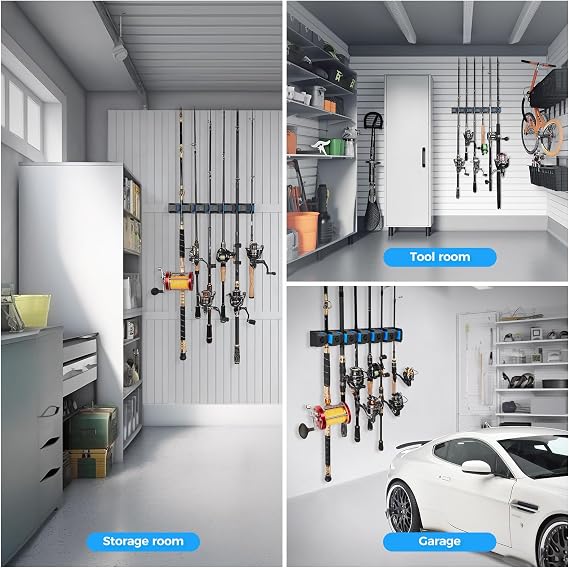 PLUSINNO Fishing Gifts for Men - V6 Vertical Fishing Rod/Pole Holders, Support Extra Large & Heavy Fishing Rod Combos, Fishing Rod Holders for Garage, Wall Mounted Fishing Rod Rack Storage