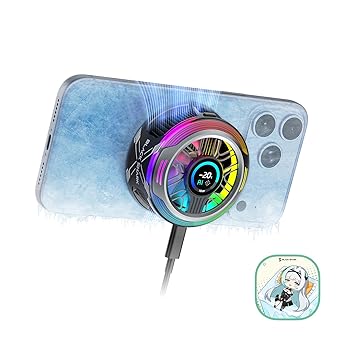 Black Shark Magnetic Phone Cooler 6 Pro Smart Display, Magnetic Ring Plate, Addressable RGB LEDs, App-Controlled Cooling Fan for iPhone MagSafe, Android & iPad Gaming, Streaming & Photography