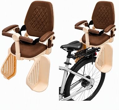 Rear Child Bike Seat, Back Mount Child Seat with Footrest Baffle, Adjustable Armrest & Backrest, 110lbs Load Rear Mounted Kids Bike Seat for 8 Months to 8 Years, Fits Most Bicycle