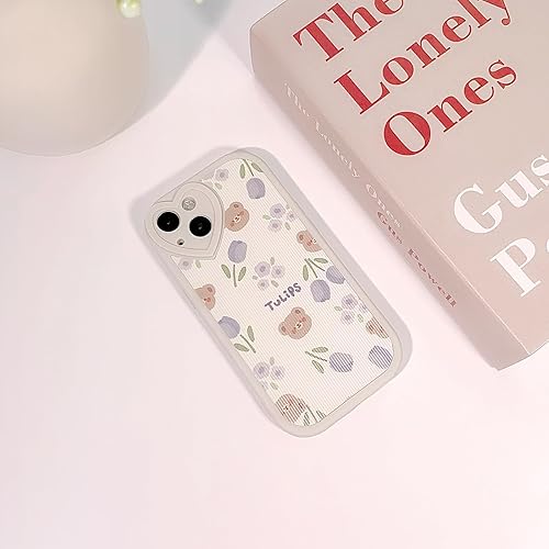 Miniatura 3 de Funda compatible con iPhone 13, diseño floral de oso con lente de amor, protector de parachoques para niñas y mujeres, TPU suave a prueba de golpes,