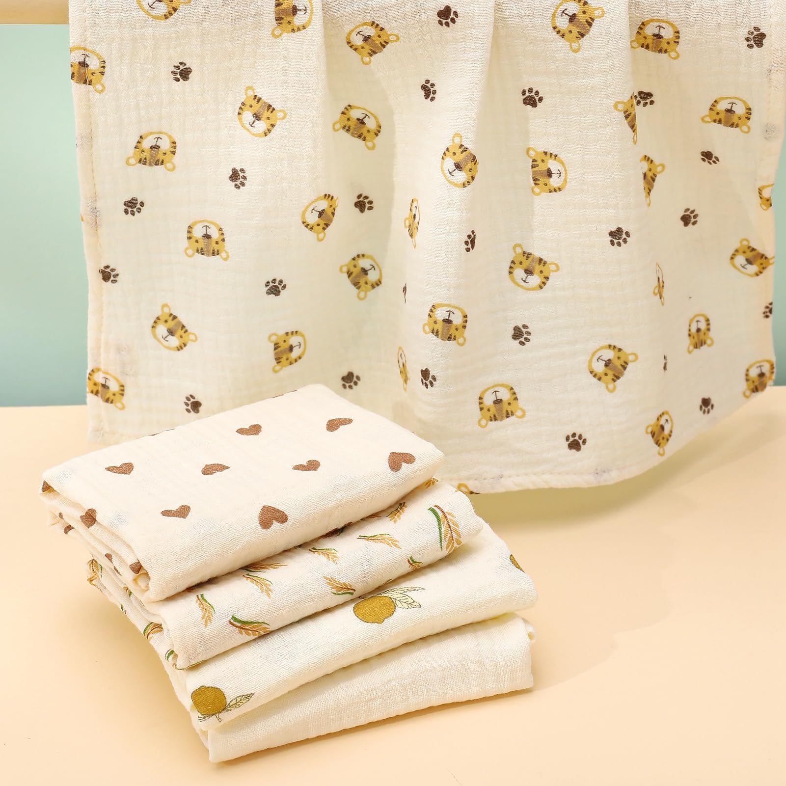 GSrenyu 5 Pack Muslin Cloths for Baby 38x40cm Muslin Squares 100% Cotton Muslins Baby Girl Wiping, Bathing, Feeding - Image 2