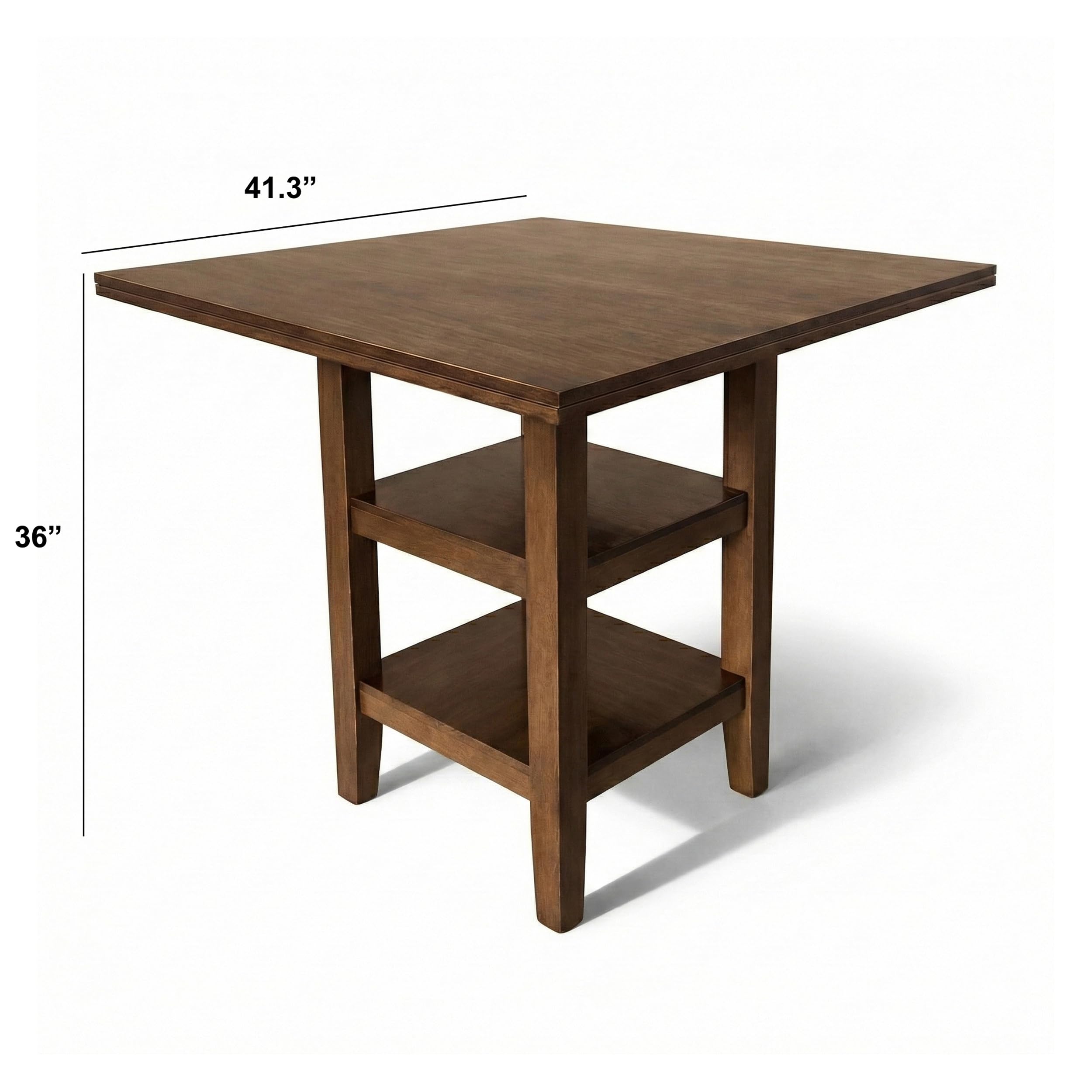 Condition photo showing New/Like New for modern 41.3 inch square counter height indoor dining table, dirty oak finish solid rubberwood