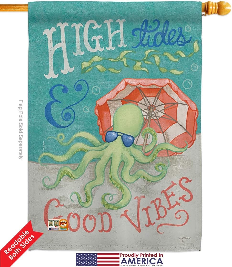 Breeze Decor Octopus Good Vibes Decorative Vertical House Flag, Multicolor, 28" x 40"