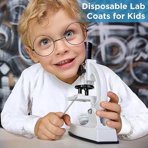 Miniatura 5 de 10 abrigos de laboratorio desechables para niños, abrigos de ciencia blancos a granel para niños con puños de punto elástico y cierre frontal a