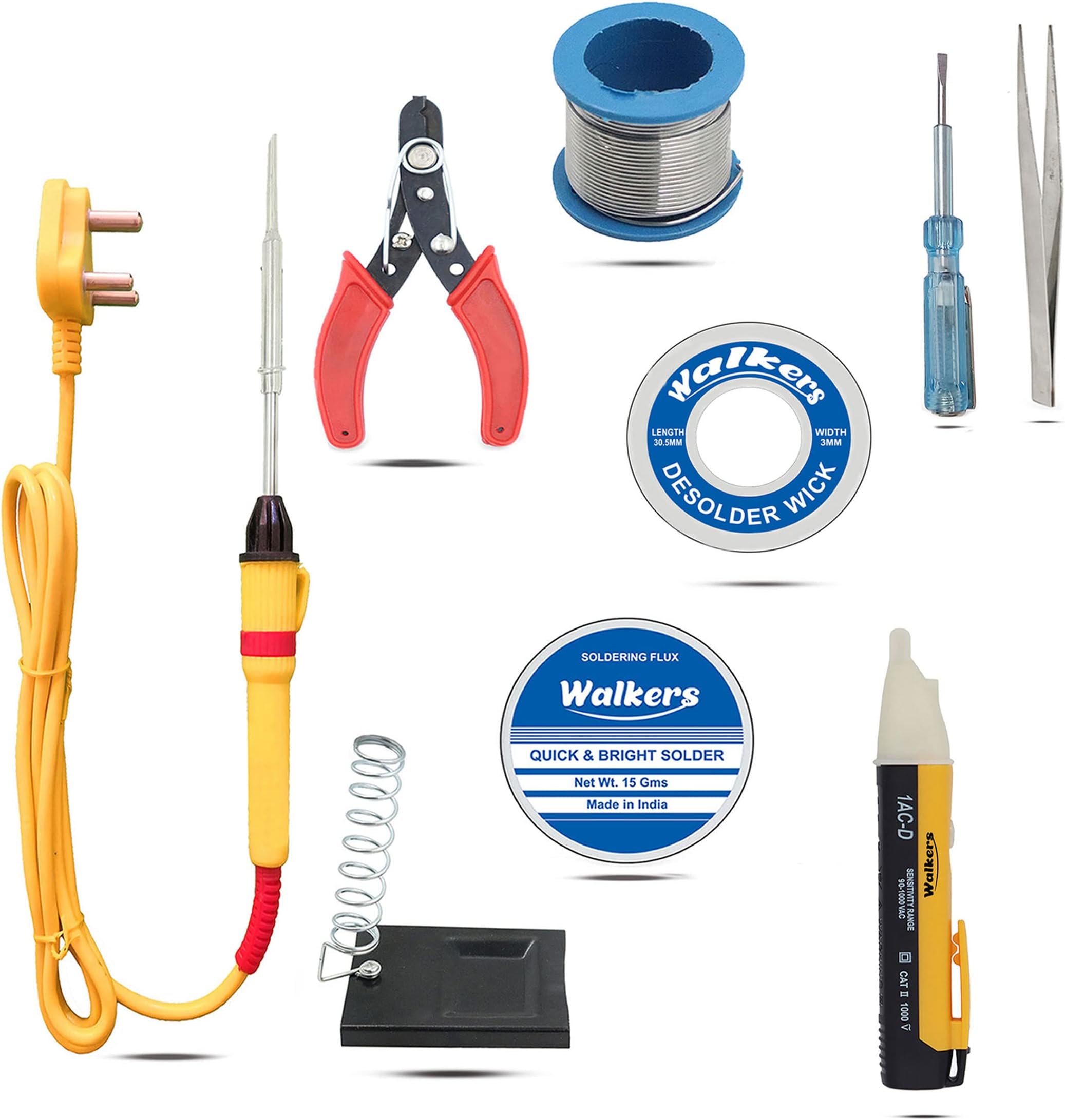 Walkers WKCB75M1 Electric Gadget 9in1 New Mobile Soldering Iron Equipment Tool Machine Combo Kit Set with Voltage Tester 25 W Simple (Flat Tip)