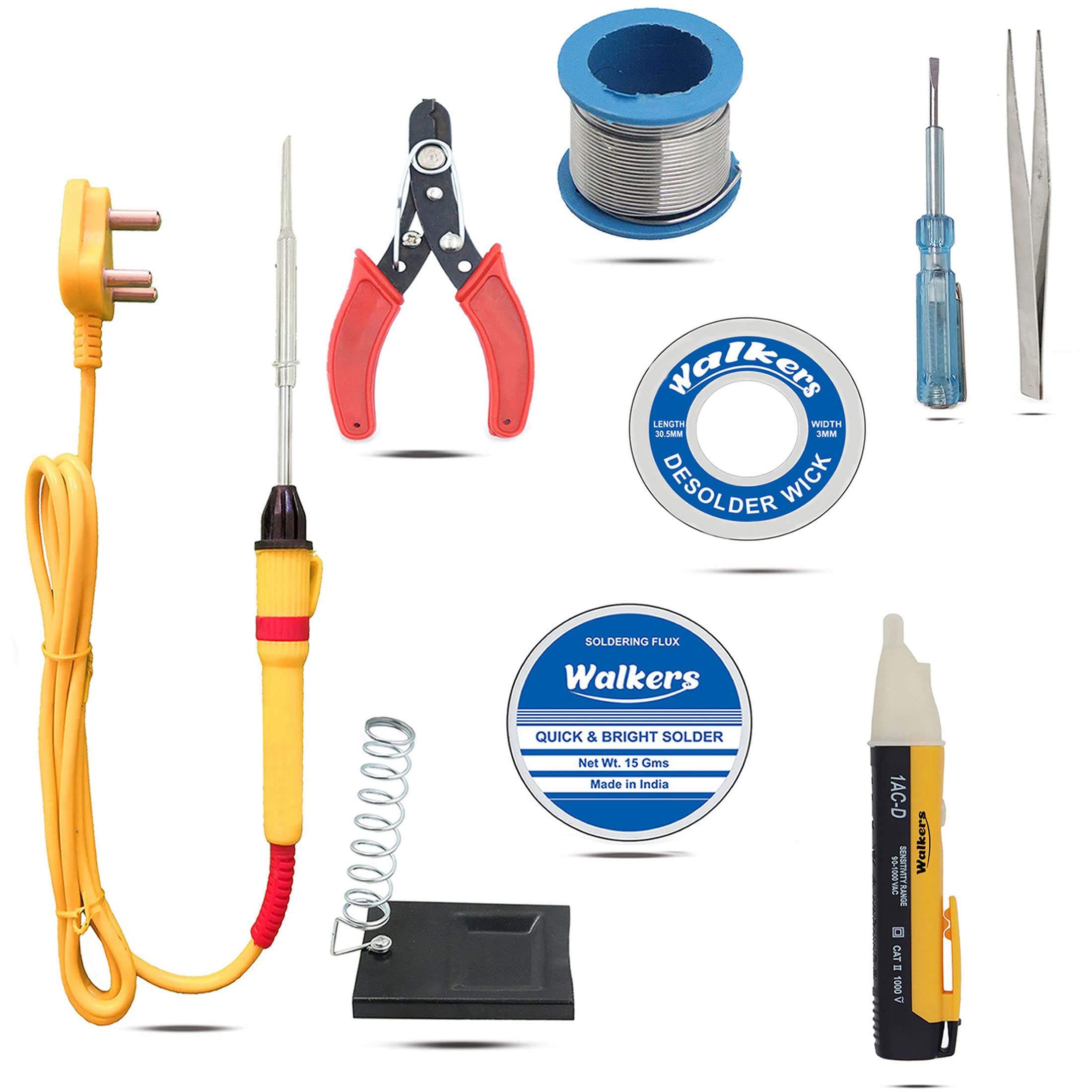 Walkers WKCB75M1 Electric Gadget 9in1 New Mobile Soldering Iron Equipment Tool Machine Combo Kit Set with Voltage Tester 25 W Simple (Flat Tip)