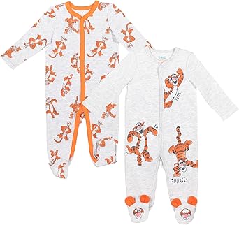 Disney Baby,Clothing,Baby Boys 0-24m,Bodysuits & One-Pieces,Footies Disney Winnie The Pooh Baby Boys 2 Pack Sleep N' Play Coverall White/Heather Gray