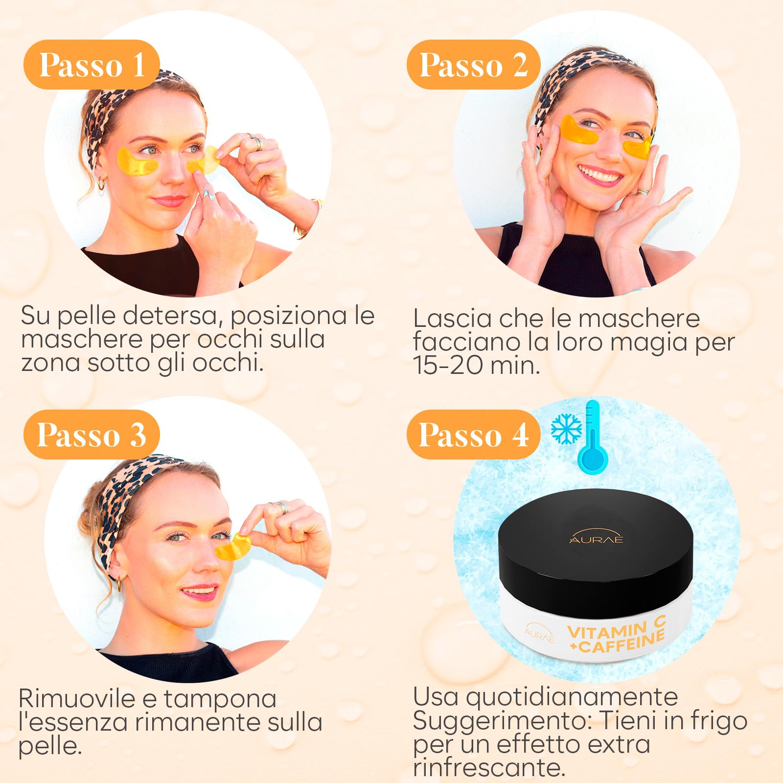AURAE Patch Occhi, Maschera Occhi con Vitamin C e Caffeina, Patch Occhiaie e Borse, Maschera Occhiaie, Eye Mask per Schiarente e l'idratazione (30 paia)
