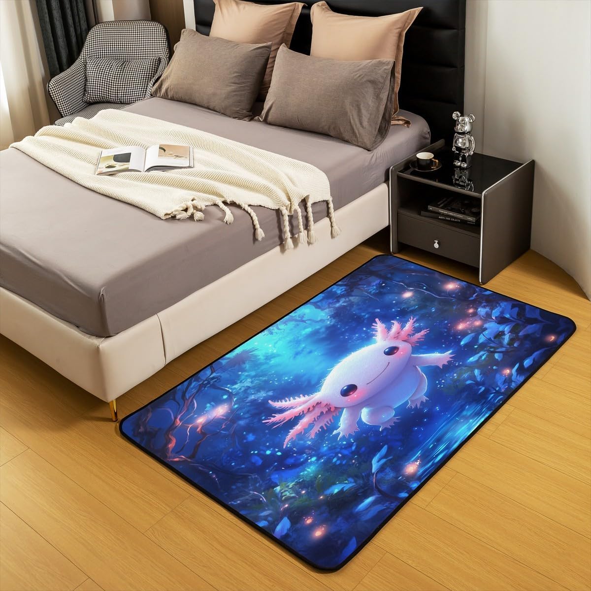 Erosebridal 3D Cute Axolotl Area Rug 3x5, Underwater Ocean Rectangular Carpet for Kids Boy Girls, Kawaii Animals Salamander Non Shedding Indoor Floor Mat for Living Room, Marine Life Decorative Rug