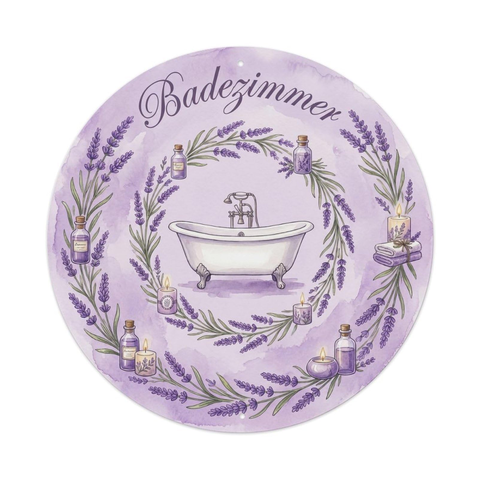 Badezimmer Lavender Relaxing Round Bathroom Vintage Metal Tin Sign Plaque Wall Decor for Cafe, Club, Garden Round Metal Poster 8x8Inch
