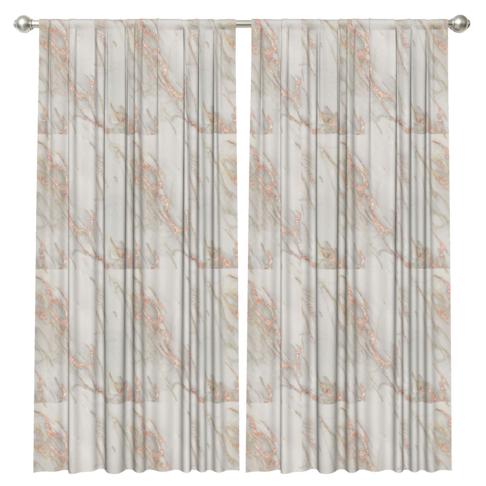 InOmak Marble Rose Gold Marble Metallic Blush Pink, 2 Panels Window Curtains 52 x 84 Inch Blackout Curtains for Living Room Bedroom