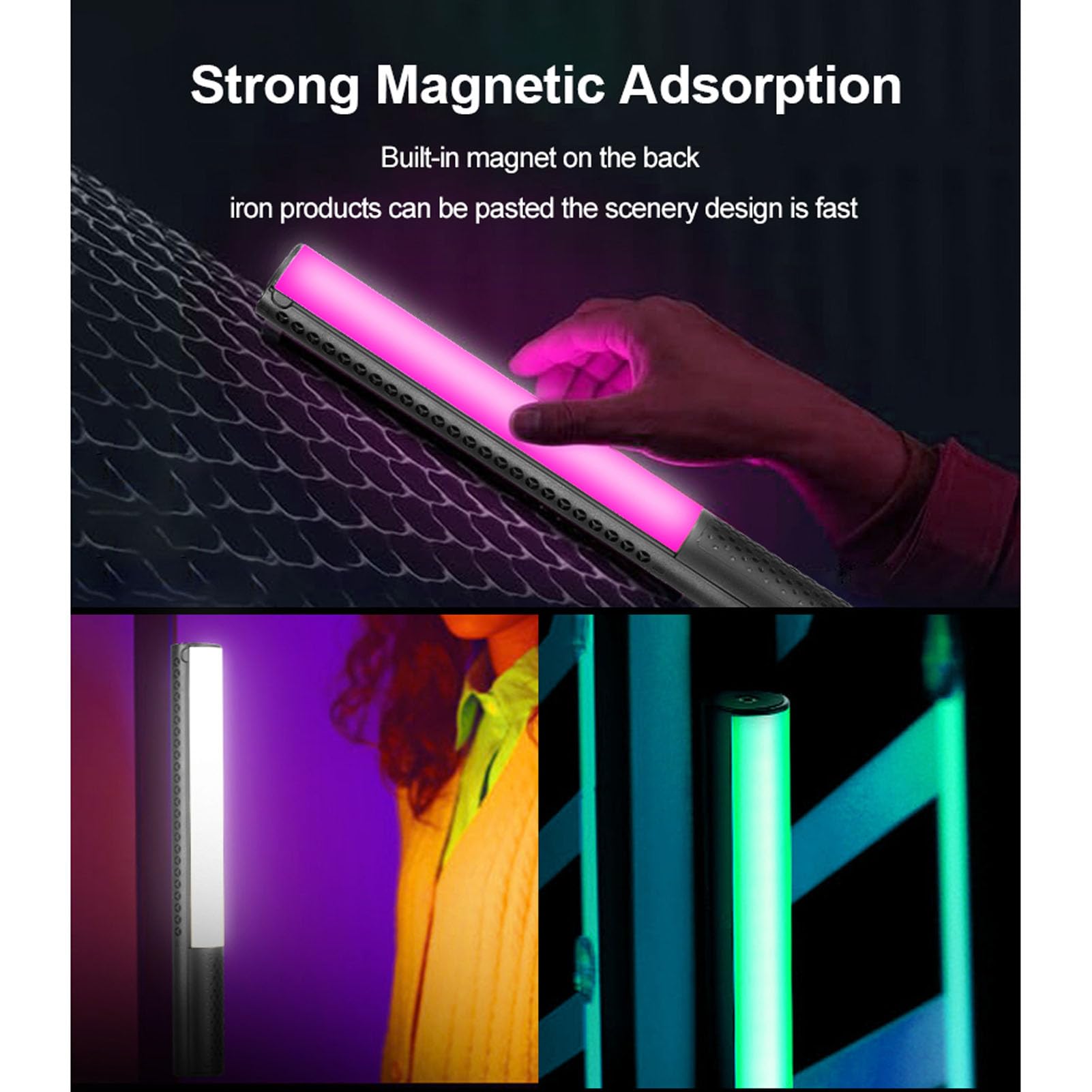 Jectse Bacchetta Luminosa LED RGB, Stick Luminoso Video RGB 20W 360° per Fotografia, Tubo Luminoso Dimmerabile per Fotocamera Portatile 1800K-9000K 2600mAh Ricaricabile per Giochi in