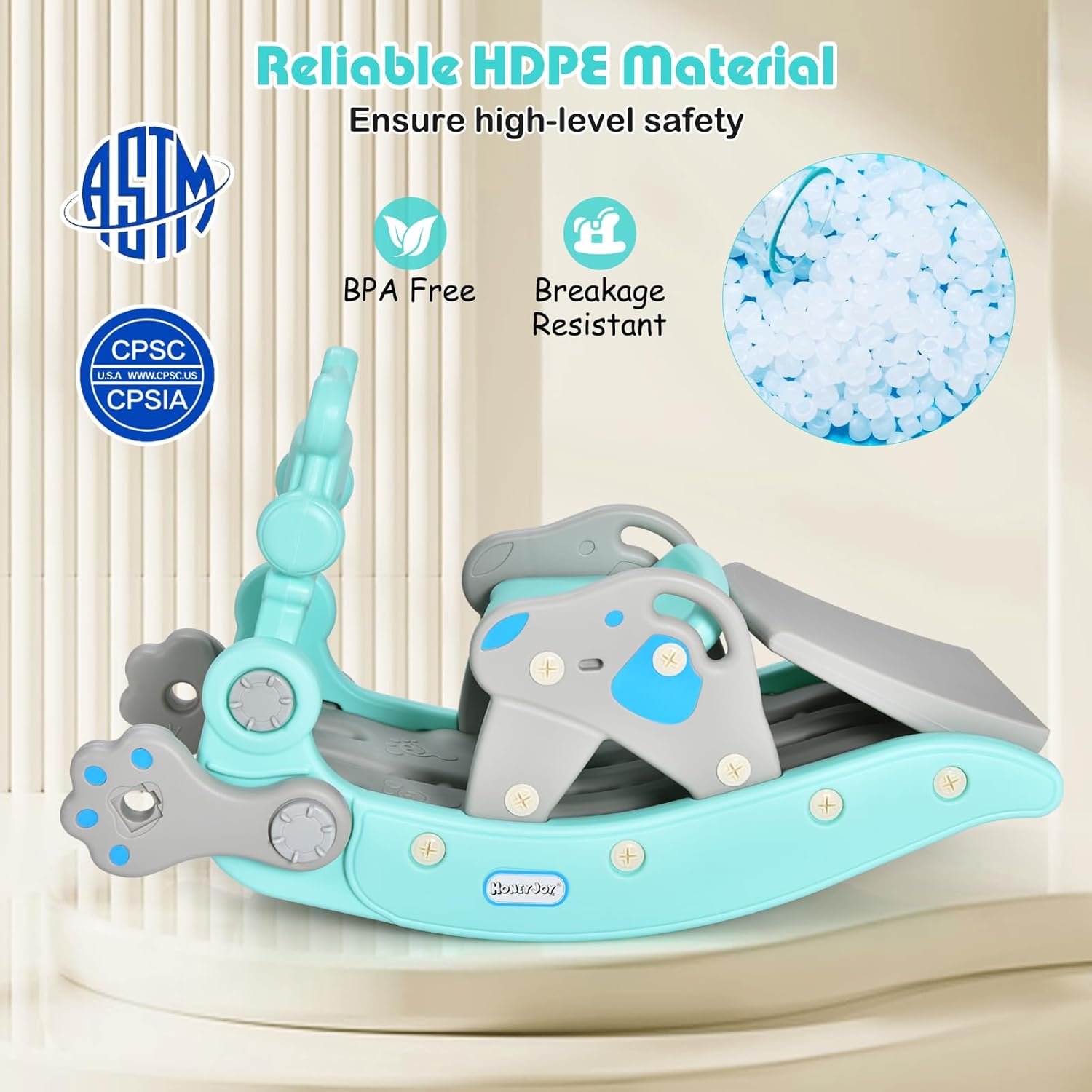 HONEY JOY Toddler Slide Rocking Toy, 6 in 1 Convertible Freestanding Slide for Kids w/Basketball Hoop/Ring Toss Game/Rocking Horse/Stool, Foldable Baby Climber Playground Slide for Indoors Outdoors