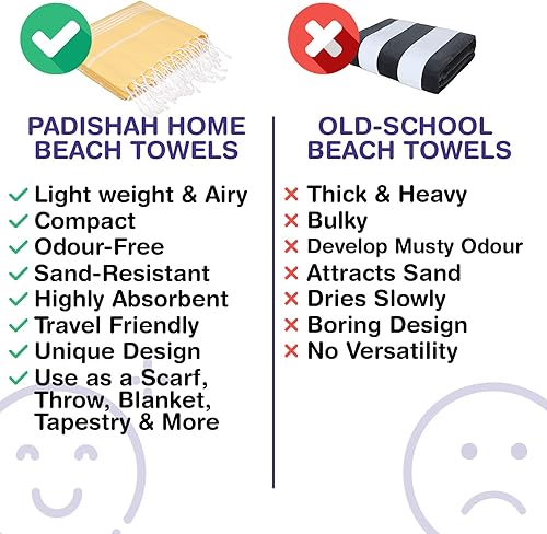 Miniatura 6 de Toalla de playa turca de gran tamaño, 38 x 71 pulgadas, 100% algodón turco, sin arena, de secado rápido, toalla turca extra grande, toalla de viaje