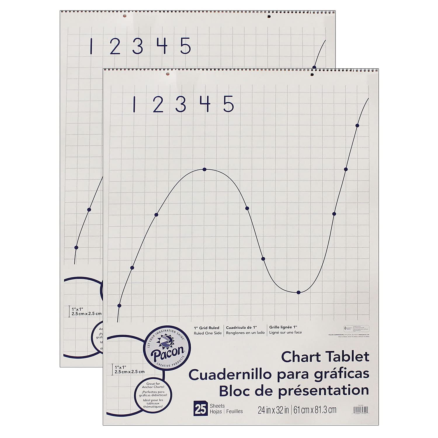 Pacon Easel Pad, 24" x 32", Grid Lined, 25 Sheets/Pad, 2 Pads/Bundle (PAC74700-2)