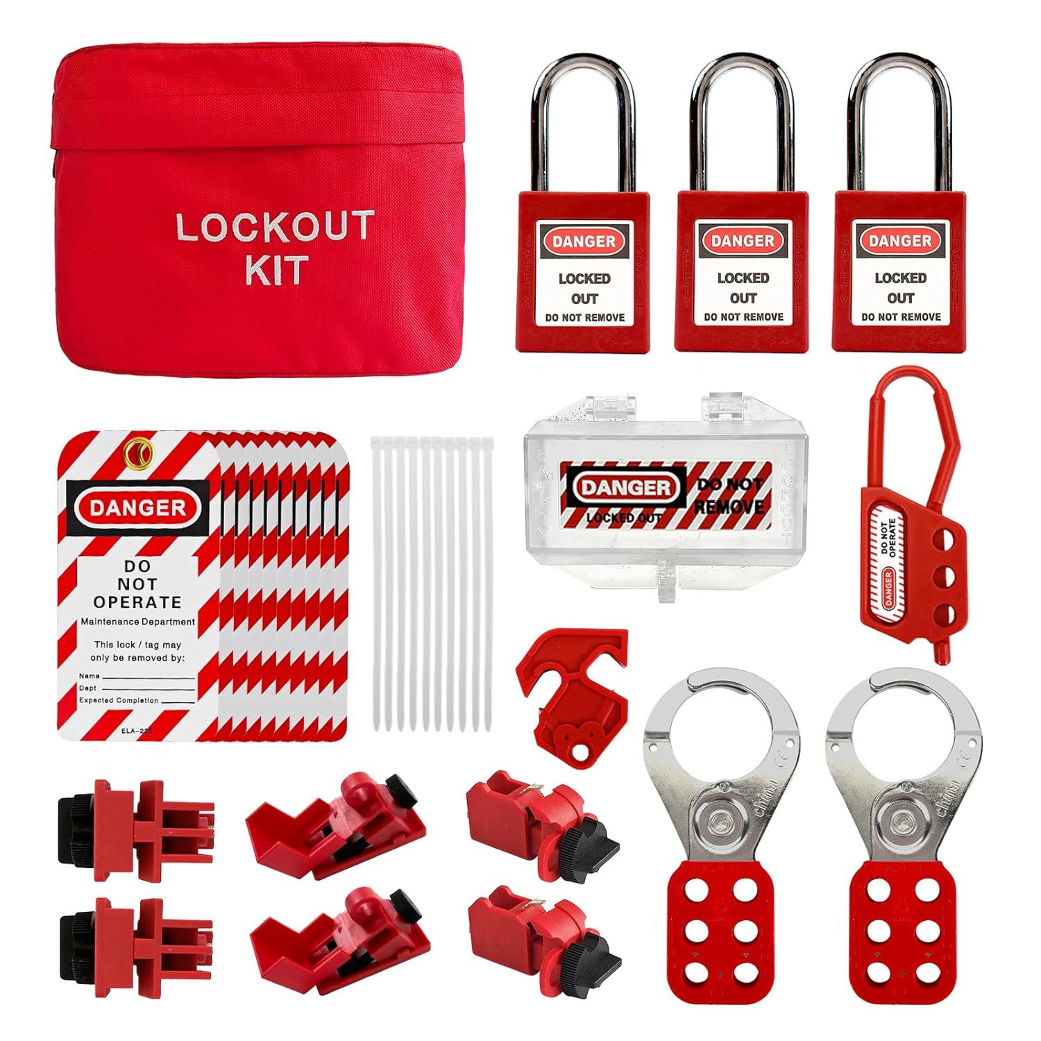 BULANGD Electrical Lockout Tagout Kit Steel Padlock Cable Lock Plug Lock Lockout hasp for Safe Lockouts with Red Bag